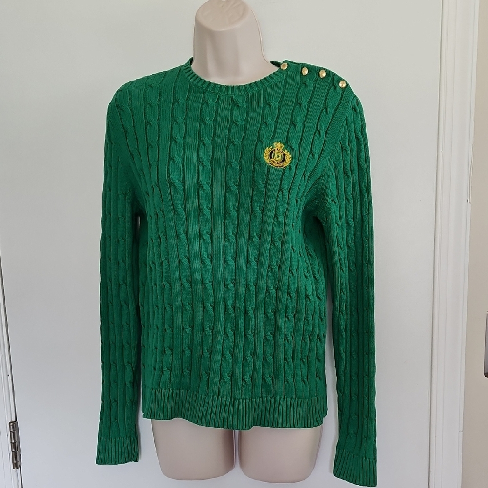 Vintage Chaps Crest Cable Knit Sweater Kelly Green Size M